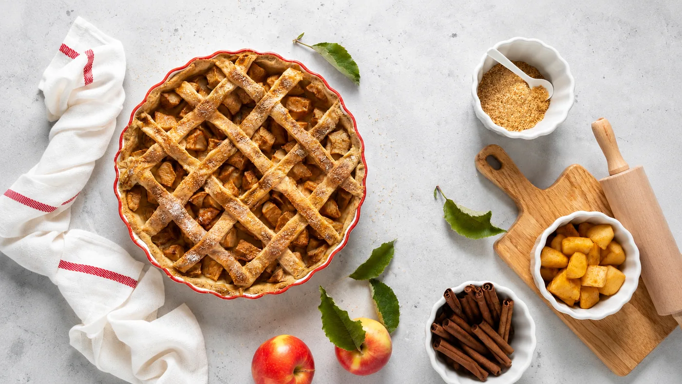 Apple pie with cinnamon sticks